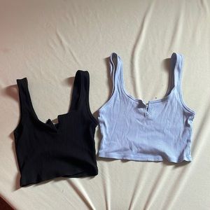 black and blue garage tanks